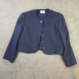 Vintage‎ Pendleton Women's 16 Navy Cropped Wool Jacket Made USA Virgin Wool